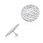 Textured Disc Circle Silver Ear Stud STS-5611